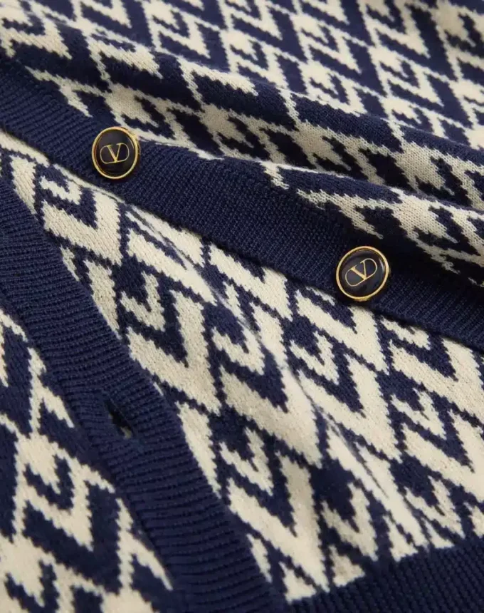 Wool Cardigan With Toute La V Jacquard Pattern Wool Cardigan With Toute La V Jacquard Pattern