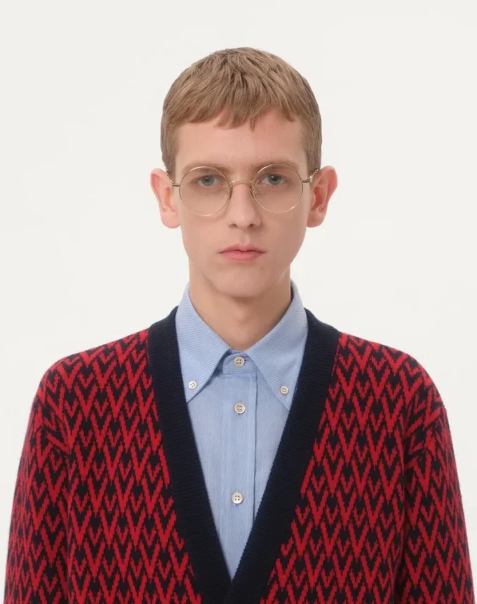 Wool Cardigan With Toute La V Pattern Wool Cardigan With Toute La V Pattern