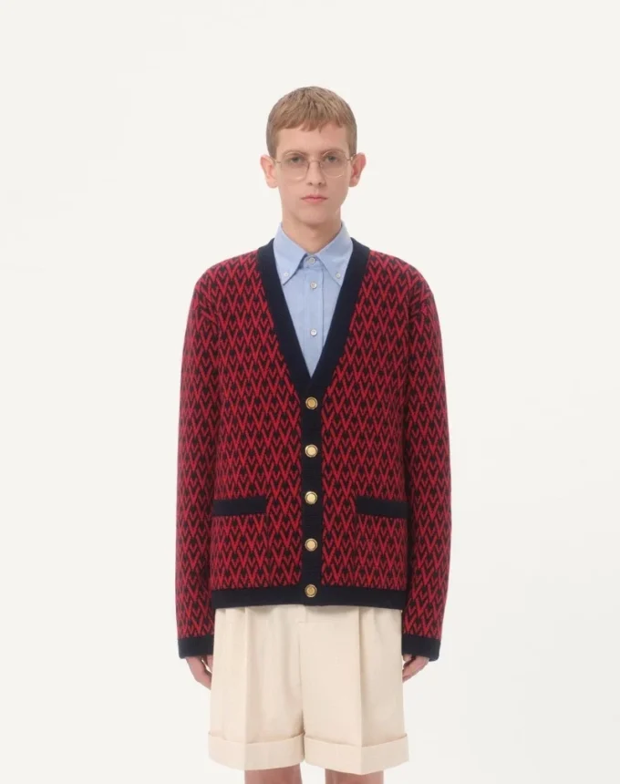 Wool Cardigan With Toute La V Pattern Wool Cardigan With Toute La V Pattern