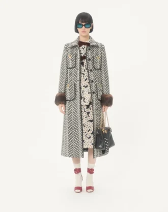 Wool cloth coat with Fauve Eclat Animal Print