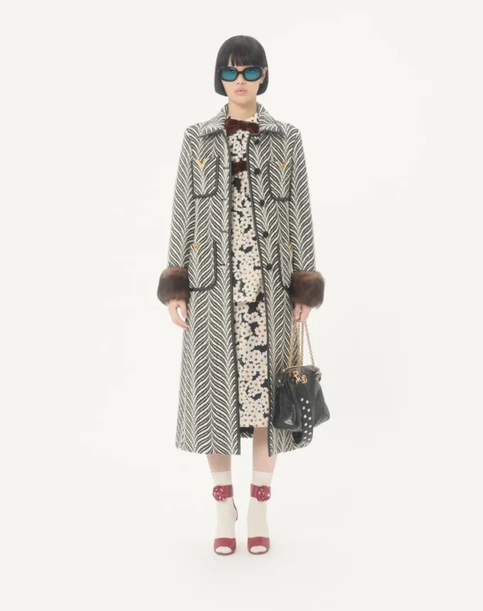 Wool cloth coat with Fauve Eclat Animal Print