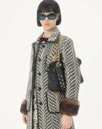 Wool cloth coat with Fauve Eclat Animal Print