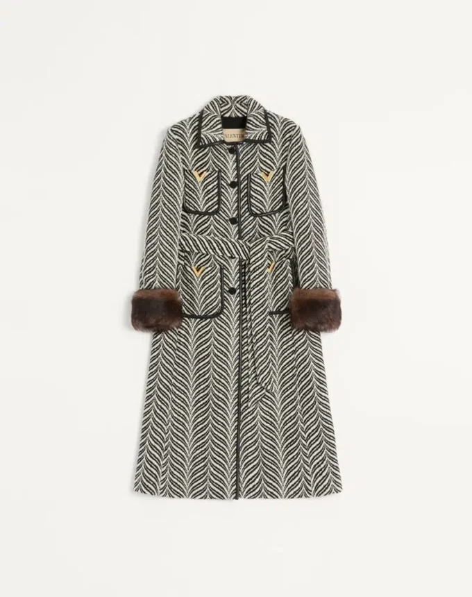 Wool cloth coat with Fauve Eclat Animal Print
