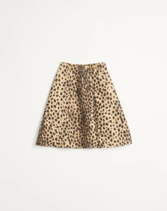 Wool Cloth Skirt In Jaguar Spots Print Wool Cloth Skirt In Jaguar Spots Print