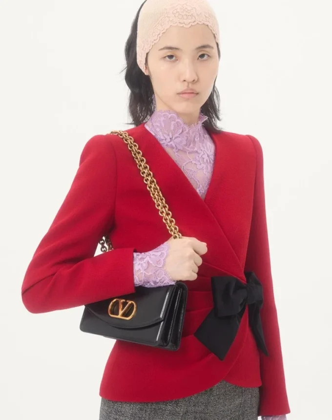 Wool Crepe Jacket With Contrasting Bow