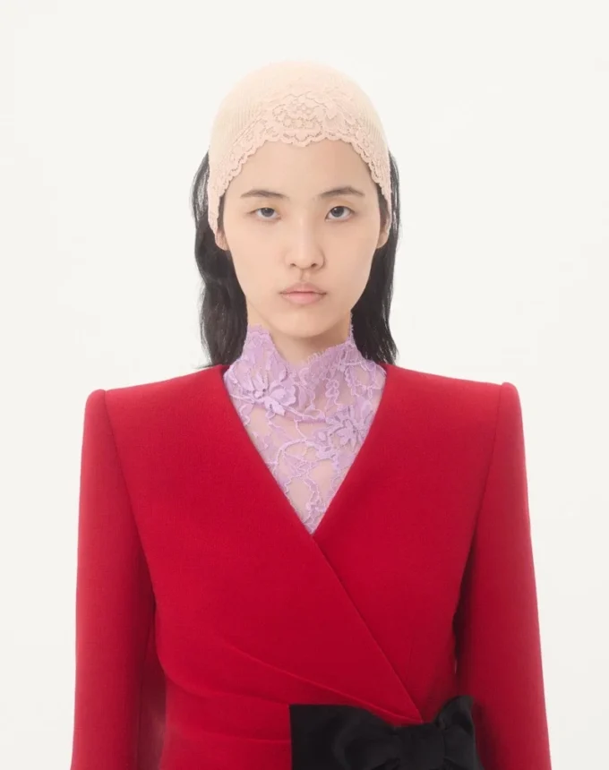 Wool Crepe Jacket With Contrasting Bow