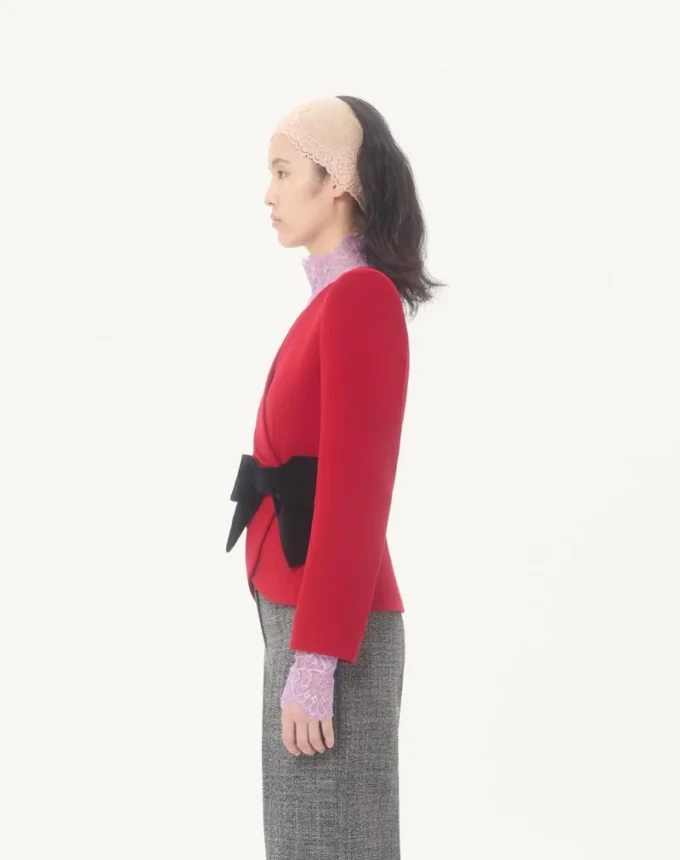 Wool Crepe Jacket With Contrasting Bow