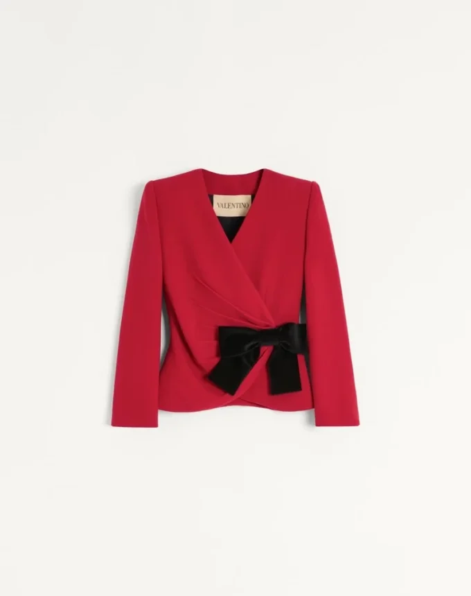 Wool Crepe Jacket With Contrasting Bow