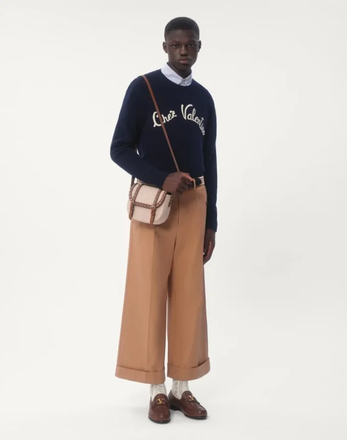 Wool Crewneck Sweater With Chez Valentino Embroidery Wool Crewneck Sweater With Chez Valentino Embroidery