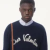 Wool Crewneck Sweater With Chez Valentino Embroidery Wool Crewneck Sweater With Chez Valentino Embroidery