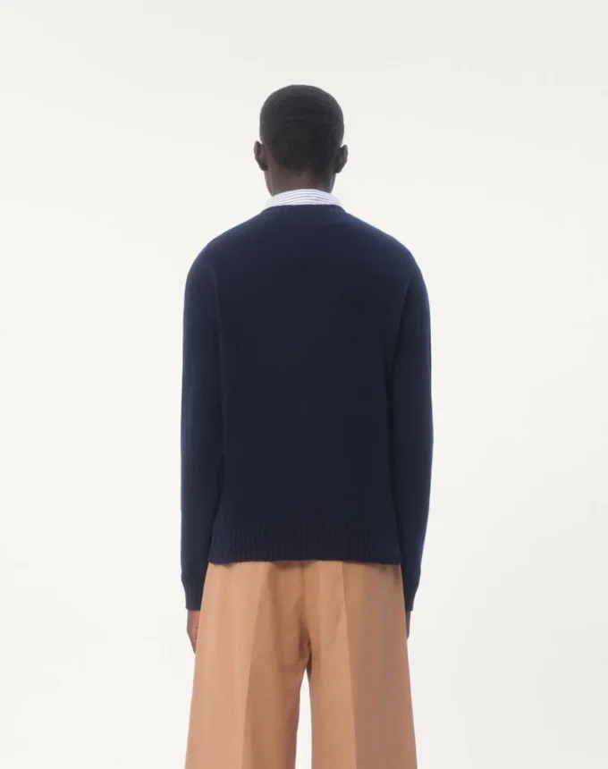 Wool Crewneck Sweater With Chez Valentino Embroidery Wool Crewneck Sweater With Chez Valentino Embroidery