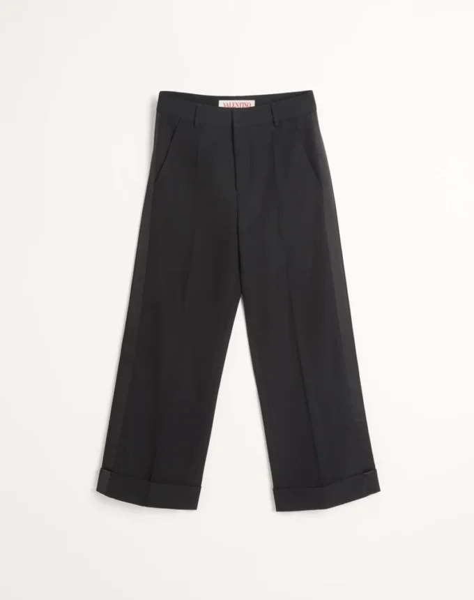 Wool Cuffed Pants With Satin Side Bands Wool Cuffed Pants With Satin Side Bands