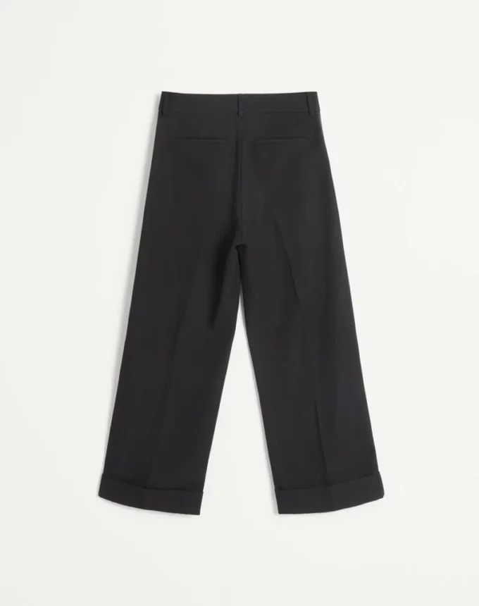 Wool Cuffed Pants With Satin Side Bands Wool Cuffed Pants With Satin Side Bands