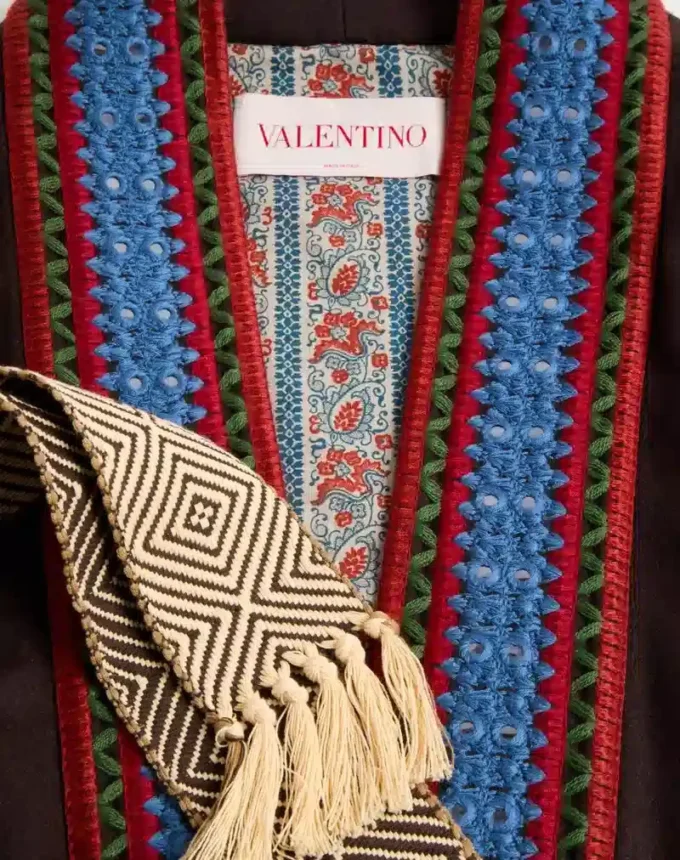 Wool Flannel Robe Coat With Jacquard Belt Wool Flannel Robe Coat With Jacquard Belt