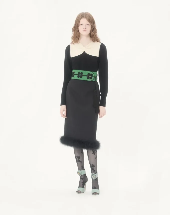 Crepe Couture Skirt with Feathers