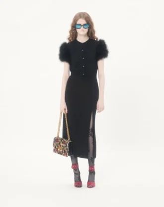 Wool Knit Cardigan With Feathers