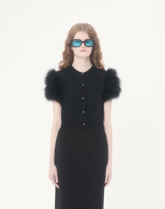 Wool Knit Cardigan With Feathers Wool Knit Cardigan With Feathers