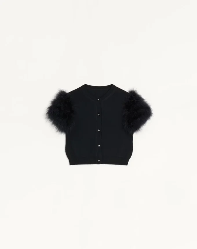 Wool Knit Cardigan With Feathers Wool Knit Cardigan With Feathers