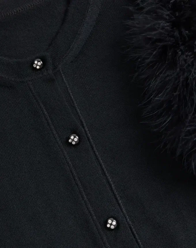 Wool Knit Cardigan With Feathers Wool Knit Cardigan With Feathers