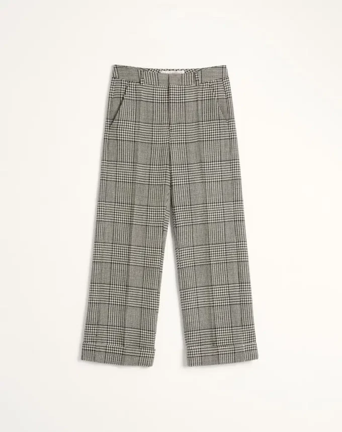 Wool Pants With Turn-Ups With Check Pattern On Houndstooth