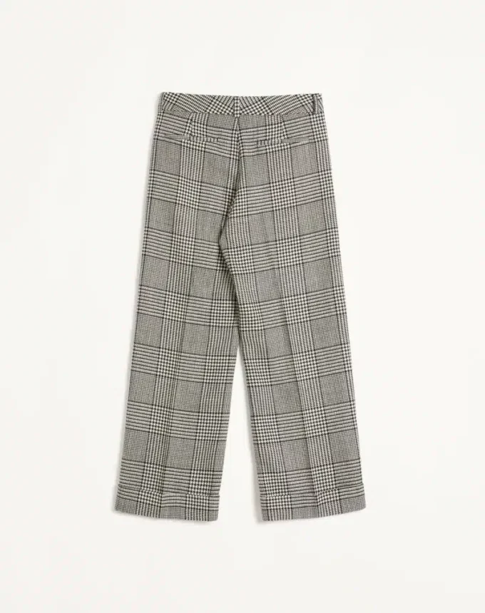 Wool Pants With Turn-Ups With Check Pattern On Houndstooth