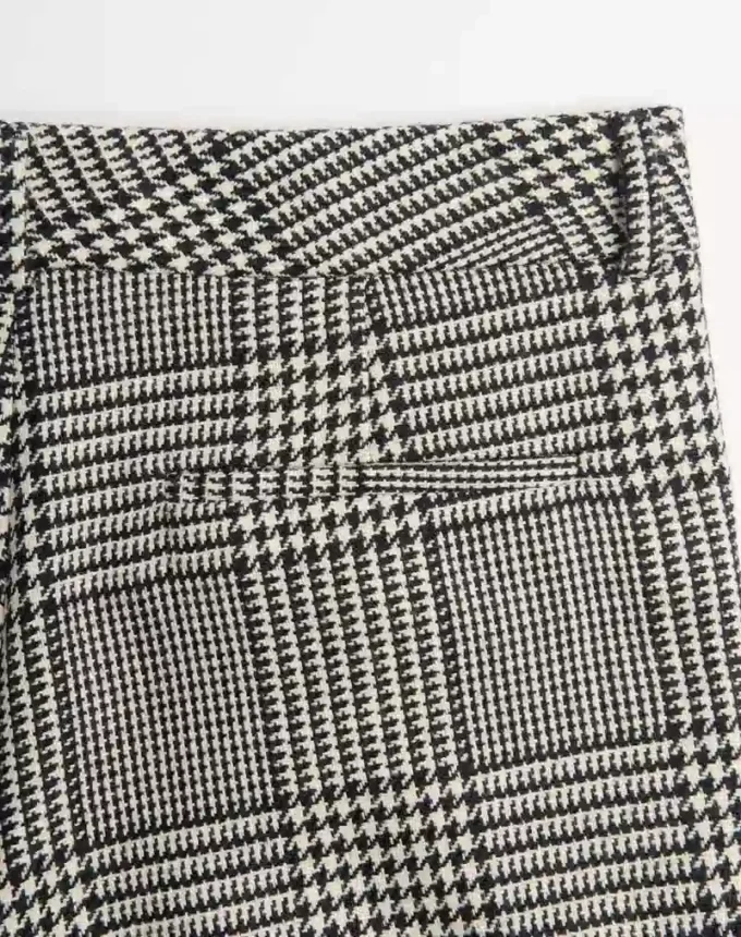 Wool Pants With Turn-Ups With Check Pattern On Houndstooth