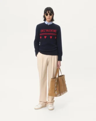 Wool Sweater With Chez Valentino Jacquard Motif