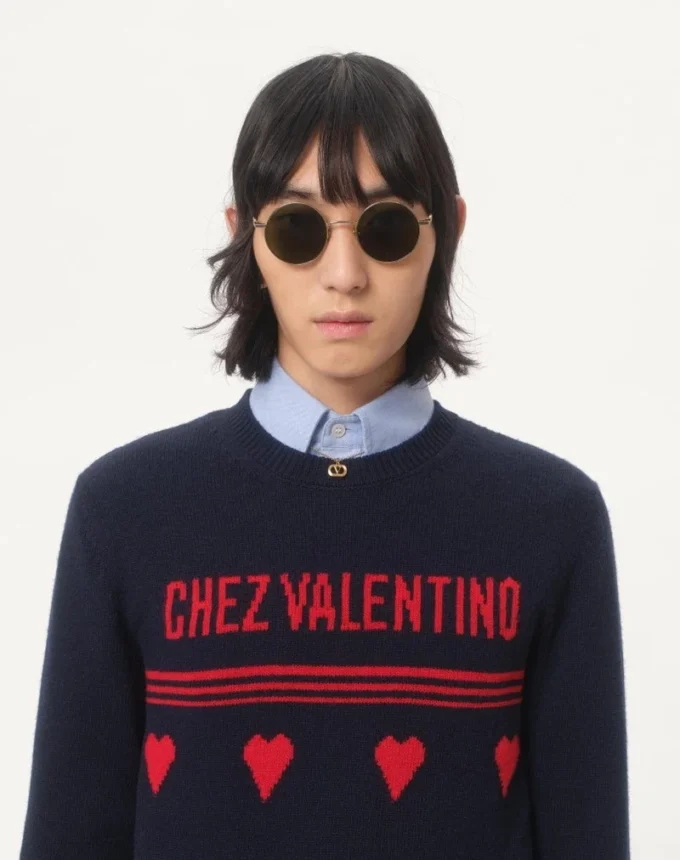 Wool Sweater With Chez Valentino Jacquard Motif