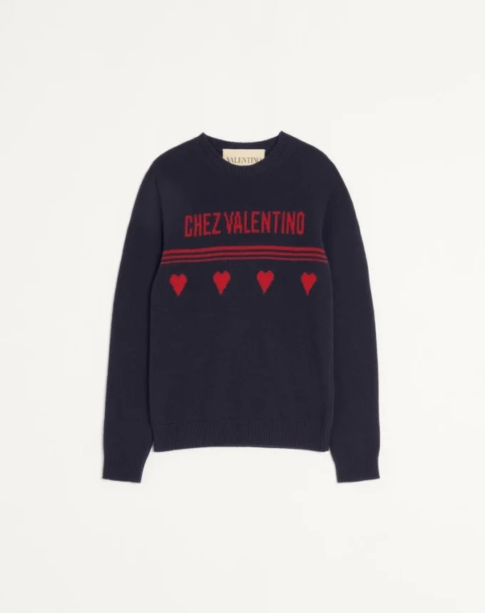 Wool Sweater With Chez Valentino Jacquard Motif
