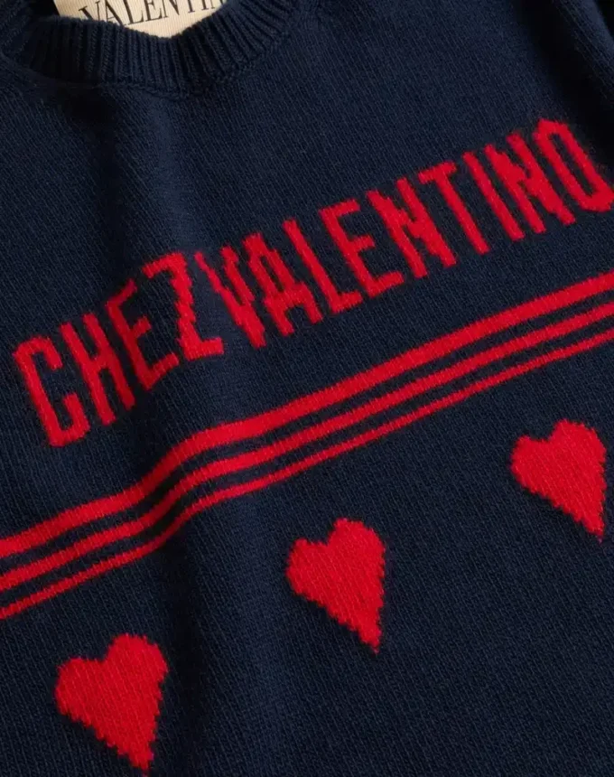 Wool Sweater With Chez Valentino Jacquard Motif