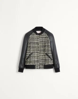 Wool Tweed Bomber Jacket With Chez Valentino Patch