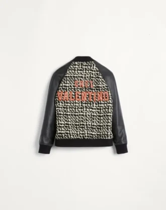 Wool Tweed Bomber Jacket With Chez Valentino Patch