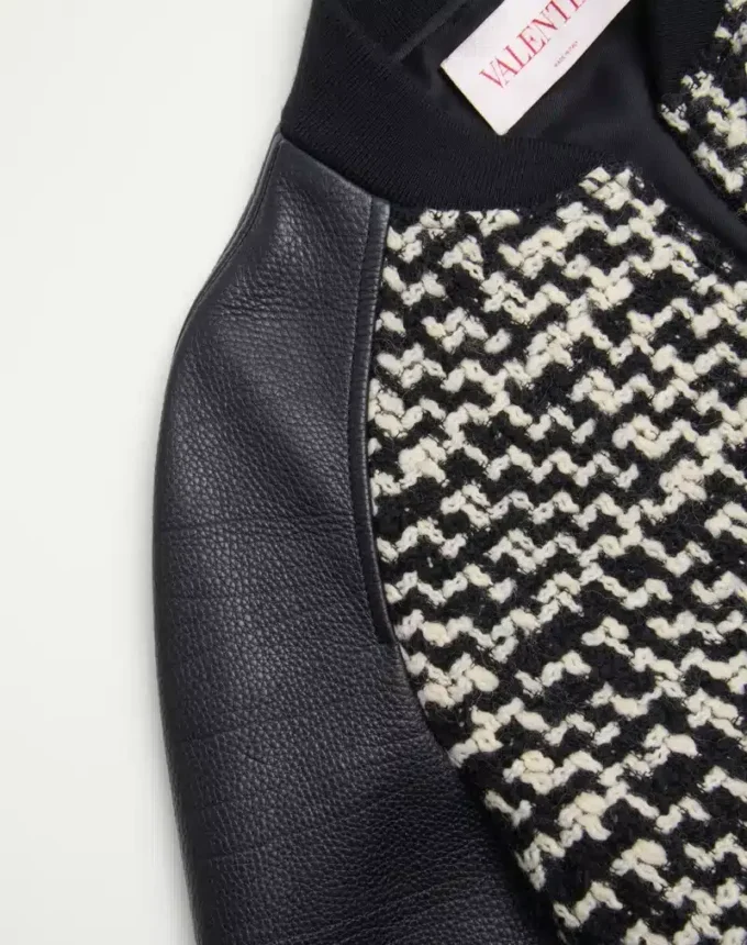 Wool Tweed Bomber Jacket With Chez Valentino Patch Wool Tweed Bomber Jacket With Chez Valentino Patch