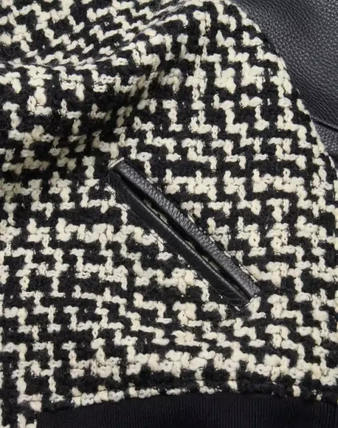 Wool Tweed Bomber Jacket With Chez Valentino Patch Wool Tweed Bomber Jacket With Chez Valentino Patch